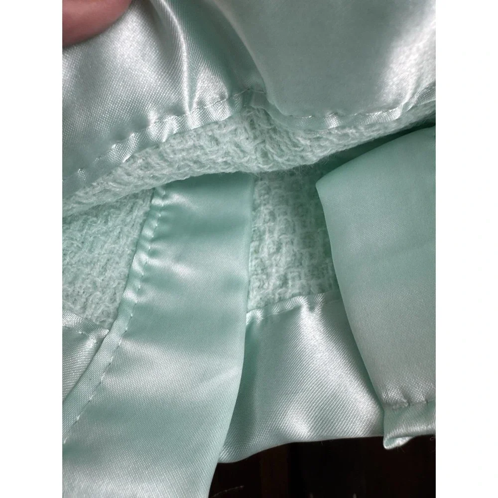 VTG Aqua Blue Baby Blanket‎ Waffle Satin Trim Kidgets Warm & Cozy Sleeping Teddy